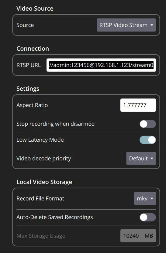 RTSP video stream configuration in QGC